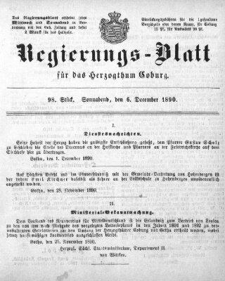 Regierungs-Blatt für das Herzogtum Coburg (Coburger Regierungs-Blatt) Samstag 6. Dezember 1890