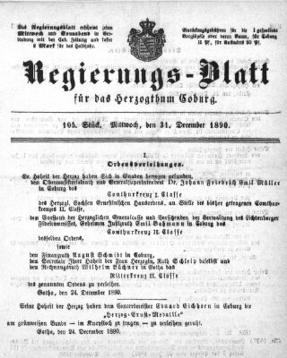 Regierungs-Blatt für das Herzogtum Coburg (Coburger Regierungs-Blatt) Mittwoch 31. Dezember 1890