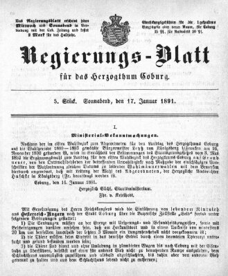 Regierungs-Blatt für das Herzogtum Coburg (Coburger Regierungs-Blatt) Samstag 17. Januar 1891