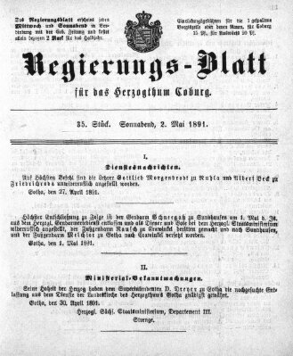 Regierungs-Blatt für das Herzogtum Coburg (Coburger Regierungs-Blatt) Samstag 2. Mai 1891