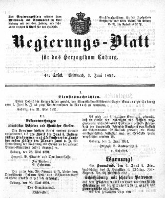 Regierungs-Blatt für das Herzogtum Coburg (Coburger Regierungs-Blatt) Mittwoch 3. Juni 1891