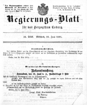 Regierungs-Blatt für das Herzogtum Coburg (Coburger Regierungs-Blatt) Mittwoch 10. Juni 1891