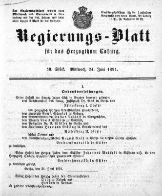 Regierungs-Blatt für das Herzogtum Coburg (Coburger Regierungs-Blatt) Mittwoch 24. Juni 1891