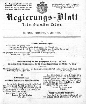 Regierungs-Blatt für das Herzogtum Coburg (Coburger Regierungs-Blatt) Samstag 4. Juli 1891