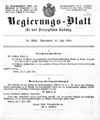 Regierungs-Blatt für das Herzogtum Coburg (Coburger Regierungs-Blatt) Samstag 11. Juli 1891