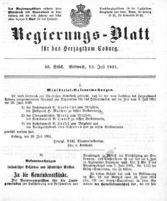 Regierungs-Blatt für das Herzogtum Coburg (Coburger Regierungs-Blatt) Mittwoch 15. Juli 1891