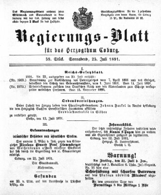 Regierungs-Blatt für das Herzogtum Coburg (Coburger Regierungs-Blatt) Samstag 25. Juli 1891