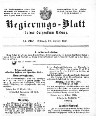 Regierungs-Blatt für das Herzogtum Coburg (Coburger Regierungs-Blatt) Mittwoch 21. Oktober 1891