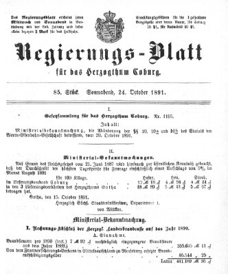 Regierungs-Blatt für das Herzogtum Coburg (Coburger Regierungs-Blatt) Samstag 24. Oktober 1891