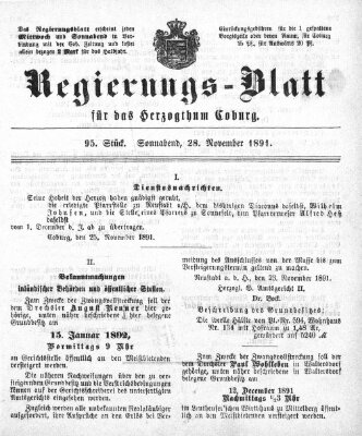 Regierungs-Blatt für das Herzogtum Coburg (Coburger Regierungs-Blatt) Samstag 28. November 1891