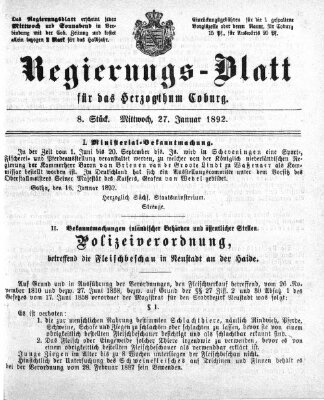 Regierungs-Blatt für das Herzogtum Coburg (Coburger Regierungs-Blatt) Mittwoch 27. Januar 1892