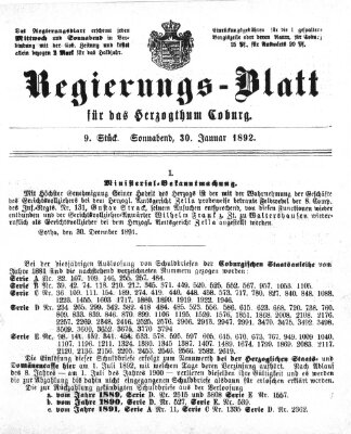 Regierungs-Blatt für das Herzogtum Coburg (Coburger Regierungs-Blatt) Samstag 30. Januar 1892