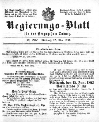 Regierungs-Blatt für das Herzogtum Coburg (Coburger Regierungs-Blatt) Mittwoch 25. Mai 1892