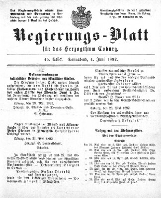 Regierungs-Blatt für das Herzogtum Coburg (Coburger Regierungs-Blatt) Samstag 4. Juni 1892