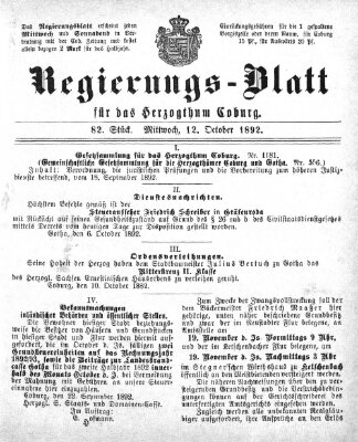 Regierungs-Blatt für das Herzogtum Coburg (Coburger Regierungs-Blatt) Mittwoch 12. Oktober 1892