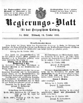 Regierungs-Blatt für das Herzogtum Coburg (Coburger Regierungs-Blatt) Mittwoch 19. Oktober 1892