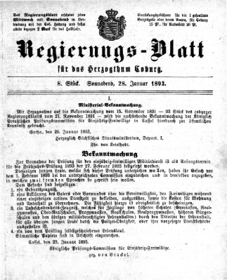 Regierungs-Blatt für das Herzogtum Coburg (Coburger Regierungs-Blatt) Samstag 28. Januar 1893