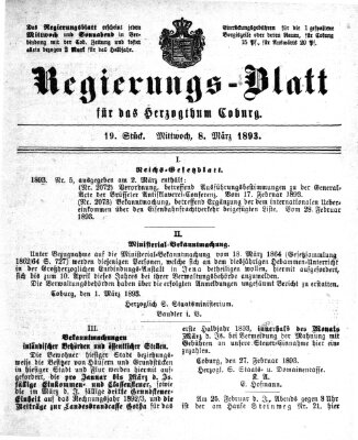 Regierungs-Blatt für das Herzogtum Coburg (Coburger Regierungs-Blatt) Mittwoch 8. März 1893