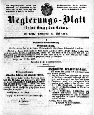 Regierungs-Blatt für das Herzogtum Coburg (Coburger Regierungs-Blatt) Samstag 13. Mai 1893