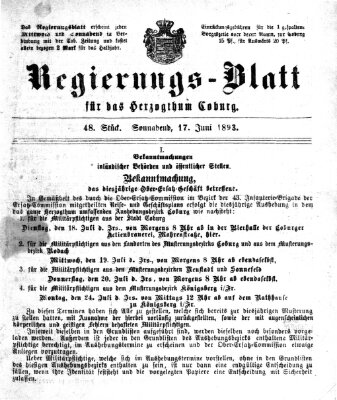 Regierungs-Blatt für das Herzogtum Coburg (Coburger Regierungs-Blatt) Samstag 17. Juni 1893