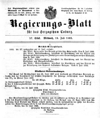 Regierungs-Blatt für das Herzogtum Coburg (Coburger Regierungs-Blatt) Mittwoch 19. Juli 1893