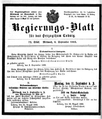 Regierungs-Blatt für das Herzogtum Coburg (Coburger Regierungs-Blatt) Mittwoch 6. September 1893