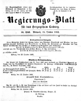 Regierungs-Blatt für das Herzogtum Coburg (Coburger Regierungs-Blatt) Mittwoch 25. Oktober 1893