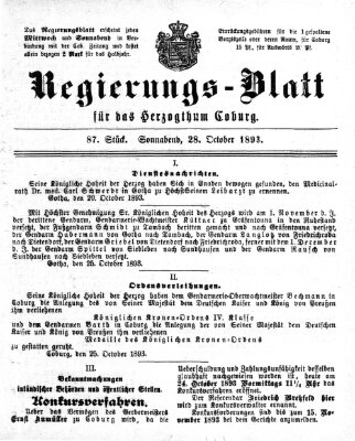 Regierungs-Blatt für das Herzogtum Coburg (Coburger Regierungs-Blatt) Samstag 28. Oktober 1893