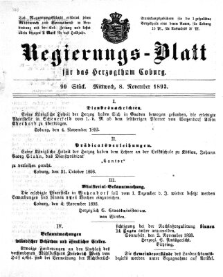 Regierungs-Blatt für das Herzogtum Coburg (Coburger Regierungs-Blatt) Mittwoch 8. November 1893