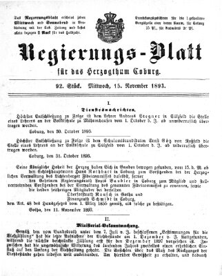 Regierungs-Blatt für das Herzogtum Coburg (Coburger Regierungs-Blatt) Mittwoch 15. November 1893