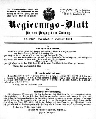 Regierungs-Blatt für das Herzogtum Coburg (Coburger Regierungs-Blatt) Samstag 2. Dezember 1893