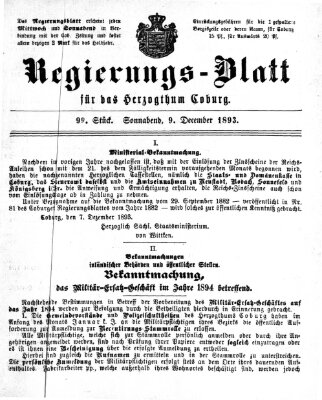 Regierungs-Blatt für das Herzogtum Coburg (Coburger Regierungs-Blatt) Samstag 9. Dezember 1893