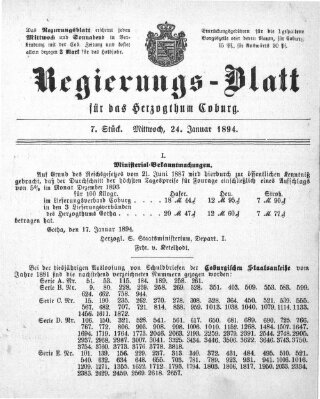 Regierungs-Blatt für das Herzogtum Coburg (Coburger Regierungs-Blatt) Mittwoch 24. Januar 1894