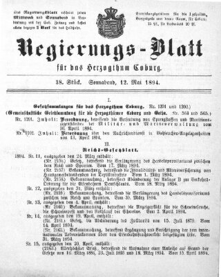 Regierungs-Blatt für das Herzogtum Coburg (Coburger Regierungs-Blatt) Samstag 12. Mai 1894