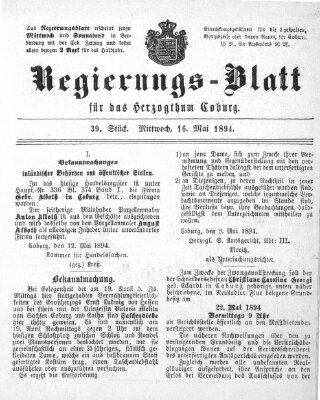 Regierungs-Blatt für das Herzogtum Coburg (Coburger Regierungs-Blatt) Mittwoch 16. Mai 1894