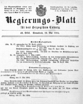 Regierungs-Blatt für das Herzogtum Coburg (Coburger Regierungs-Blatt) Samstag 19. Mai 1894