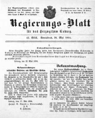 Regierungs-Blatt für das Herzogtum Coburg (Coburger Regierungs-Blatt) Samstag 26. Mai 1894