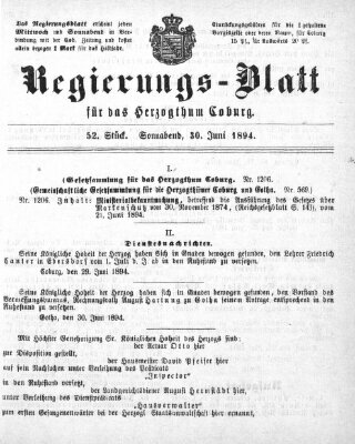 Regierungs-Blatt für das Herzogtum Coburg (Coburger Regierungs-Blatt) Samstag 30. Juni 1894