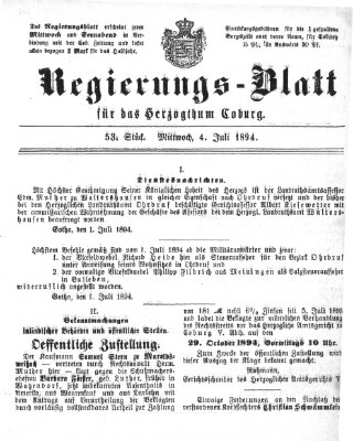 Regierungs-Blatt für das Herzogtum Coburg (Coburger Regierungs-Blatt) Mittwoch 4. Juli 1894