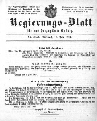 Regierungs-Blatt für das Herzogtum Coburg (Coburger Regierungs-Blatt) Mittwoch 11. Juli 1894