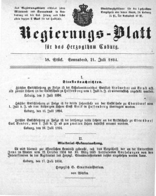 Regierungs-Blatt für das Herzogtum Coburg (Coburger Regierungs-Blatt) Samstag 21. Juli 1894