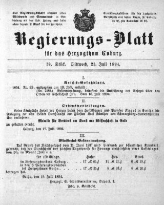 Regierungs-Blatt für das Herzogtum Coburg (Coburger Regierungs-Blatt) Mittwoch 25. Juli 1894