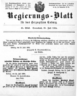 Regierungs-Blatt für das Herzogtum Coburg (Coburger Regierungs-Blatt) Samstag 28. Juli 1894