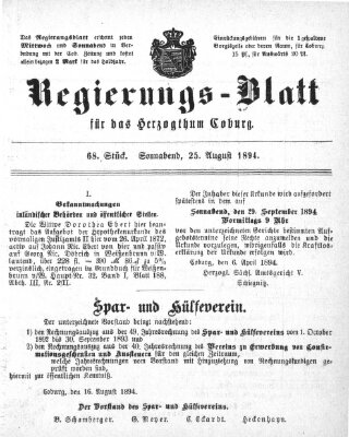 Regierungs-Blatt für das Herzogtum Coburg (Coburger Regierungs-Blatt) Samstag 25. August 1894