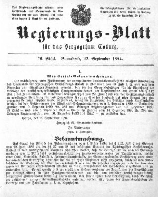 Regierungs-Blatt für das Herzogtum Coburg (Coburger Regierungs-Blatt) Samstag 22. September 1894