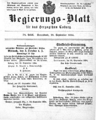 Regierungs-Blatt für das Herzogtum Coburg (Coburger Regierungs-Blatt) Samstag 29. September 1894