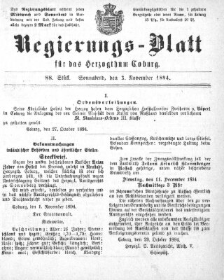 Regierungs-Blatt für das Herzogtum Coburg (Coburger Regierungs-Blatt) Samstag 3. November 1894