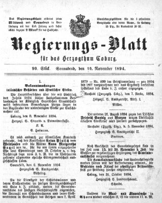 Regierungs-Blatt für das Herzogtum Coburg (Coburger Regierungs-Blatt) Samstag 10. November 1894