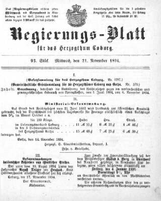 Regierungs-Blatt für das Herzogtum Coburg (Coburger Regierungs-Blatt) Mittwoch 21. November 1894