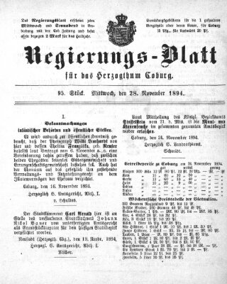 Regierungs-Blatt für das Herzogtum Coburg (Coburger Regierungs-Blatt) Mittwoch 28. November 1894